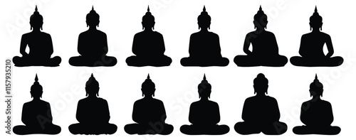 Buddha silhouette set vector design big pack of religion illustration and icon