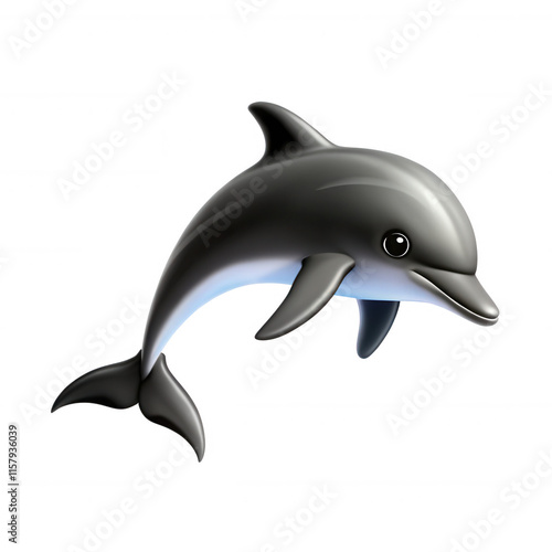 A friendly dolphin emoji jumps playfully, characterized by a sleek gray body and a cheerful expression. Perfect for digital communication. photo