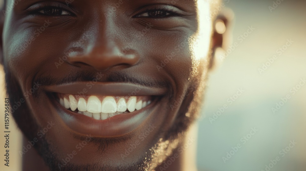 Closeup Portrait of a Smiling Man, Joyful Expression,  Radiant Teeth and Warm Skin Tones