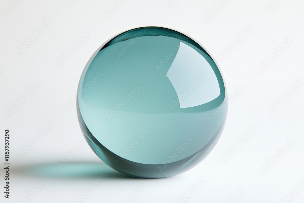 A teal glass sphere rests on a white background, showcasing its smooth surface and subtle reflections. A teal glass sphere rests on a white background, showcasing its smooth surface and subtle reflections.