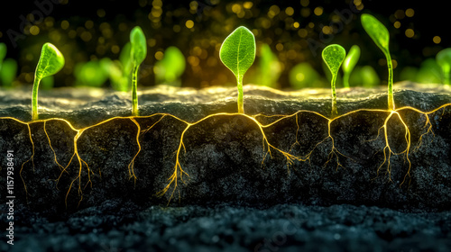 Bacteria living in plant roots enriching soil with mycorrhizae and symbiosis photo