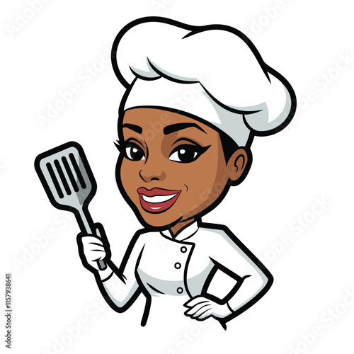 African American Female Chef Vector - Stylish Culinary Character Design