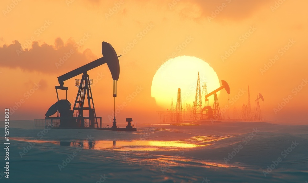 The Saudi price war has led to a drop in oil market prices. Oil pumps and drilling derricks silhouetted at sunset highlight the crude oil industry The Saudi price war has led to a drop in oil market prices. Oil pumps and drilling derricks silhouetted at sunset highlight the crude oil industry