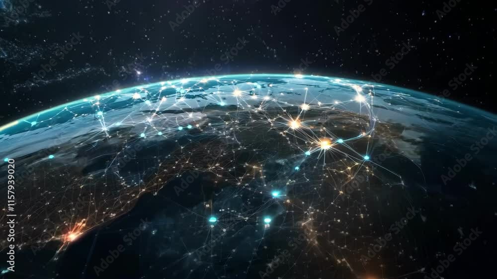 3D View from Space of Planet Earth with Global Information Network Connections 3D View from Space of Planet Earth with Global Information Network Connections