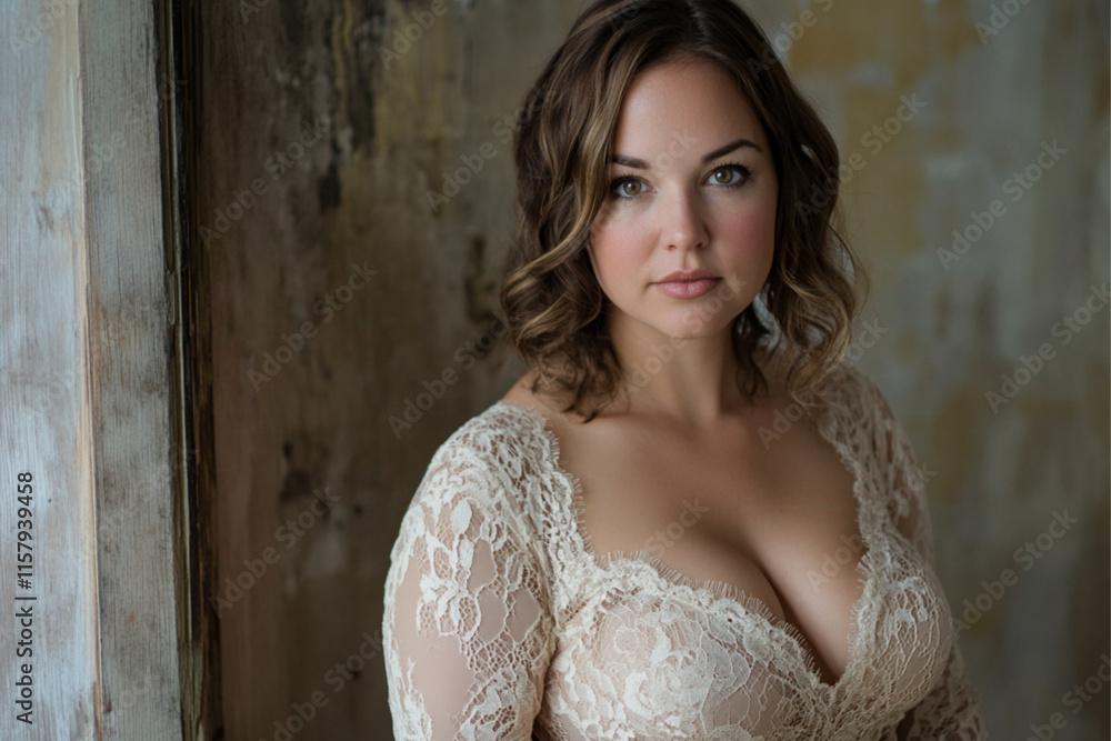 Fototapeta premium An average woman in a lace dress.