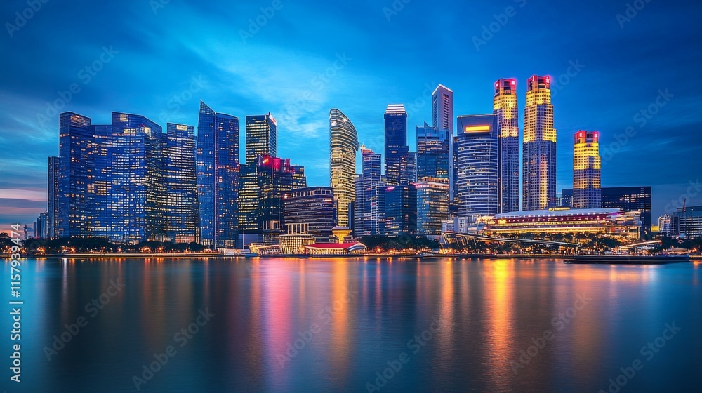 Fototapeta premium Glowing Skyline Under Twilight Skies with Soft Lighting