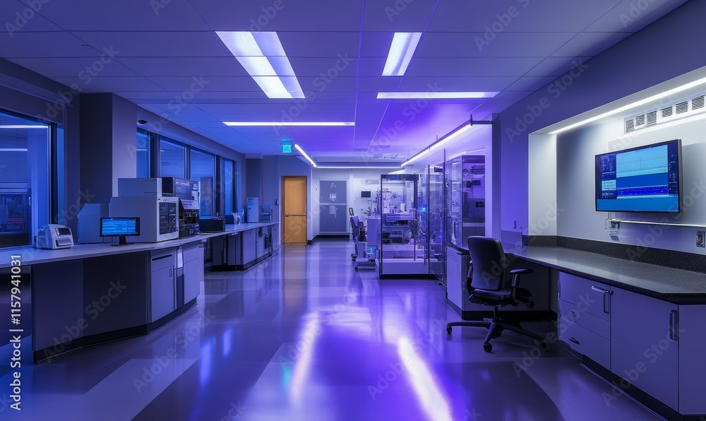 Under modern lighting, advanced laboratory equipment is demonstrated that demonstrates Under modern lighting, advanced laboratory equipment is demonstrated that demonstrates