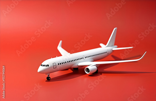 Wallpaper Mural White passenger plane model sits on red background. Travel concept. Toy plane. Aircraft model. Commercial travel. Air travel. Holiday travel. No people. Studio shot. Simple design. Modern design. Torontodigital.ca