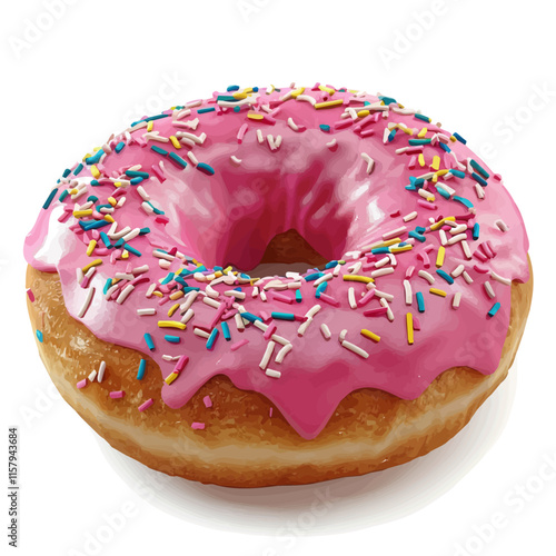 A watercolor vector painting of American donuts with sprinkles and glaze, isolated on a white background. American donuts vector.

