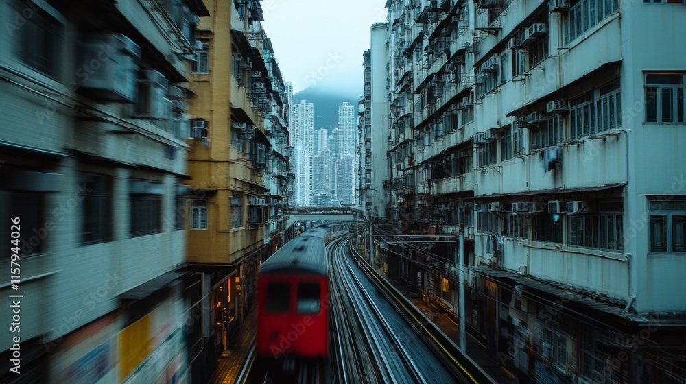 Obraz premium Trains in Motion Through a Bustling Cityscape