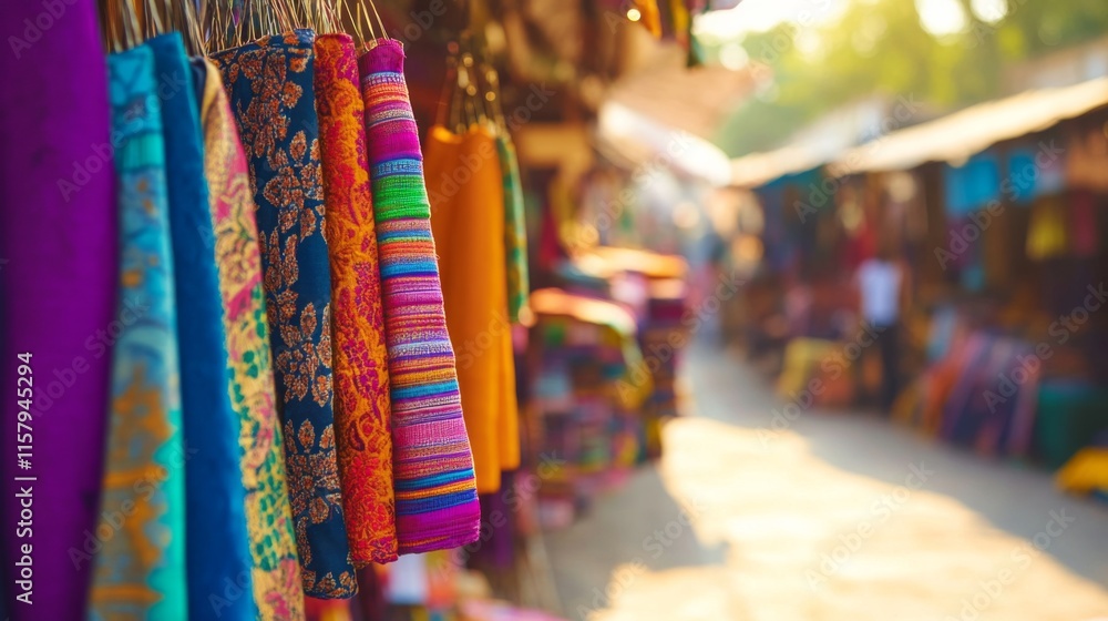 Fototapeta premium Vibrant Textiles in Colorful Market Scene