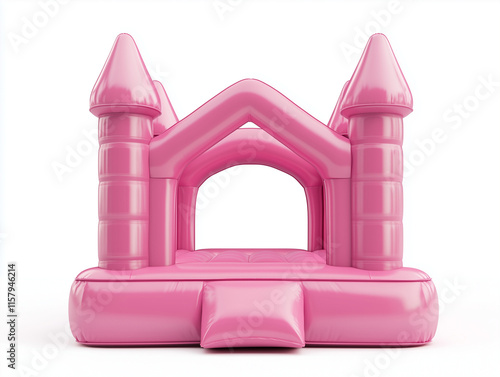 Inflatable pink bounce house castle isolated on white photo