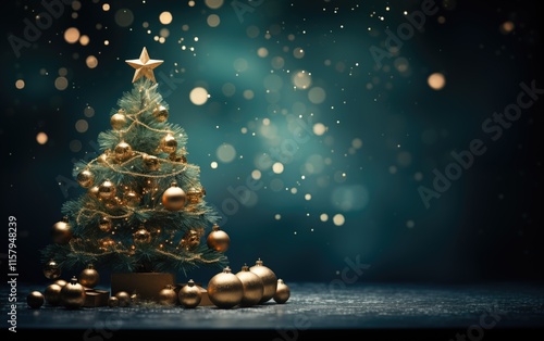 Obraz na płótnie Generative AI of Elegant Christmas Tree with Golden Ornaments for Holiday Social Media Content, Festive Brand Marketing, and Christmas Card Designs w salonie