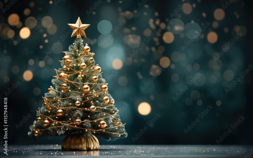 Generative AI of Elegant Gold-Themed Christmas Tree Portrait for Festive Social Media, Holiday Season Marketing, and Winter Event Promotions