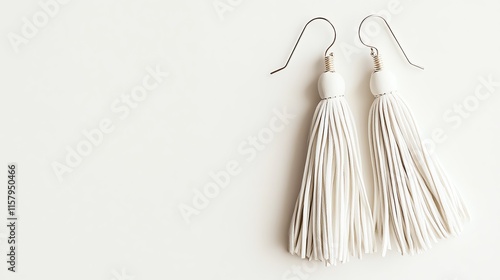 Stylish white tassel earrings on a white isolated background. photo