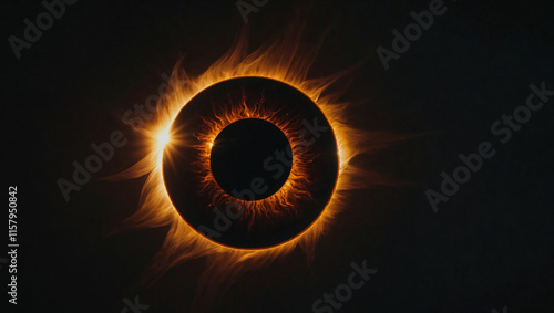 A hyper-detailed eye reflecting a glowing solar eclipse in the iris, highlighting awe-inspiring natural phenomena and cosmic wonder.