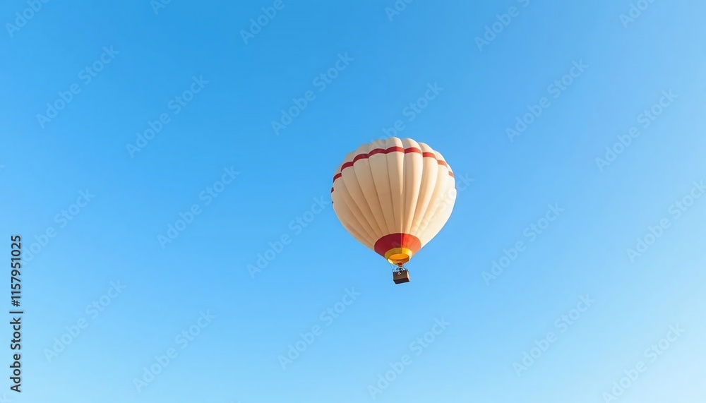 Naklejka premium Hot Air Balloon Soaring High in a Clear Blue Sky