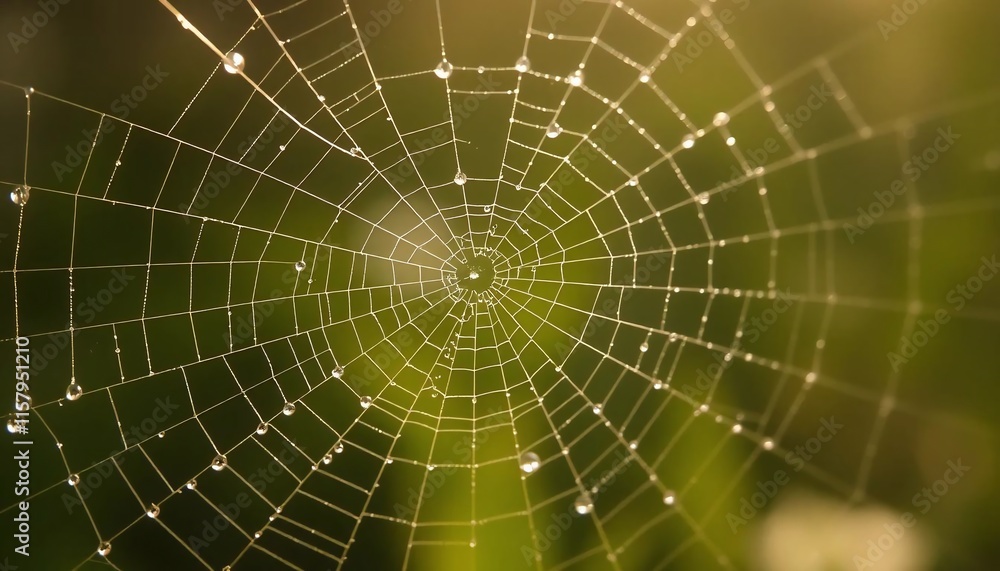 Fototapeta premium Dewdrops on Spiderweb Nature Macro Photography Close Up