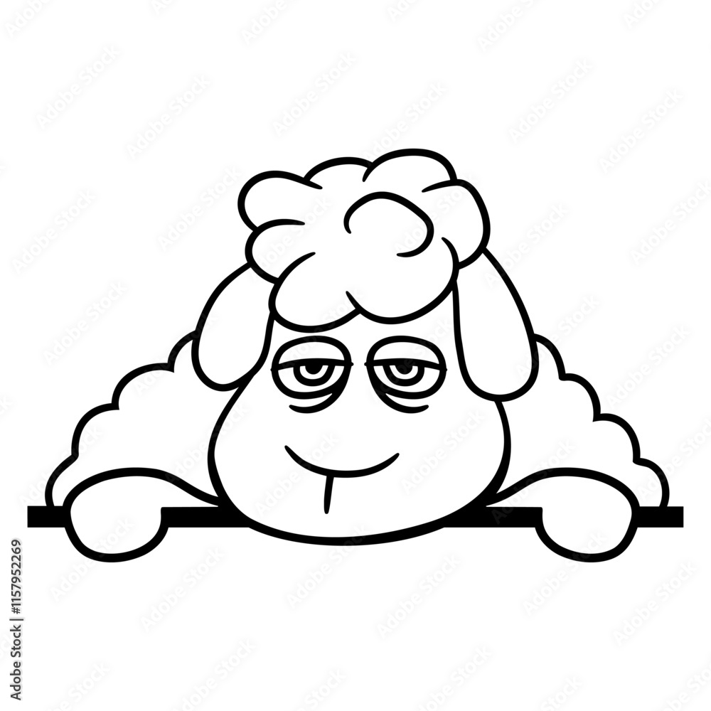 Naklejka premium Sheep Tired Bored Behind Fence Wall Sign Looking Design Lover Art Vector Illustration Card T-Shirt Poster Sticker Graphic Print Decorative Drawing Isolated Logo Decoration Symbol Creative Cool Style