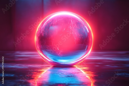 Illuminated Glass Sphere Reflecting Earthlike Surface photo