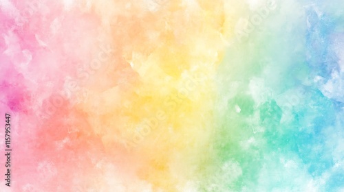 Soft pastel rainbow gradient background with subtle transitions between pink, yellow, green, and blue