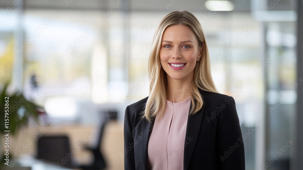 Professional woman smiling in an office setting. Professional woman smiling in an office setting.