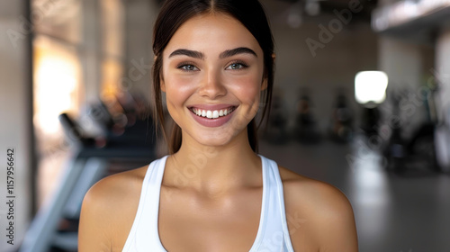 Happy athlete strides confidently on a treadmill, embracing fitness and strength at the gym, with a bright smile.