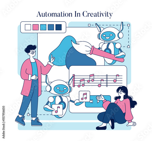 Automation In Creativity. Flat Vector Illustration