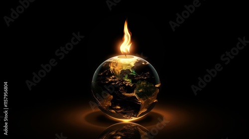 Celebrate Earth Hour with a globe candle glowing brightly, symbolizing hope for our planet amid fire and darkness. photo