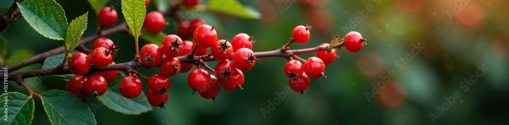 Deep red berry clusters on rose hip bush stems, red berries, foliage Deep red berry clusters on rose hip bush stems, red berries, foliage