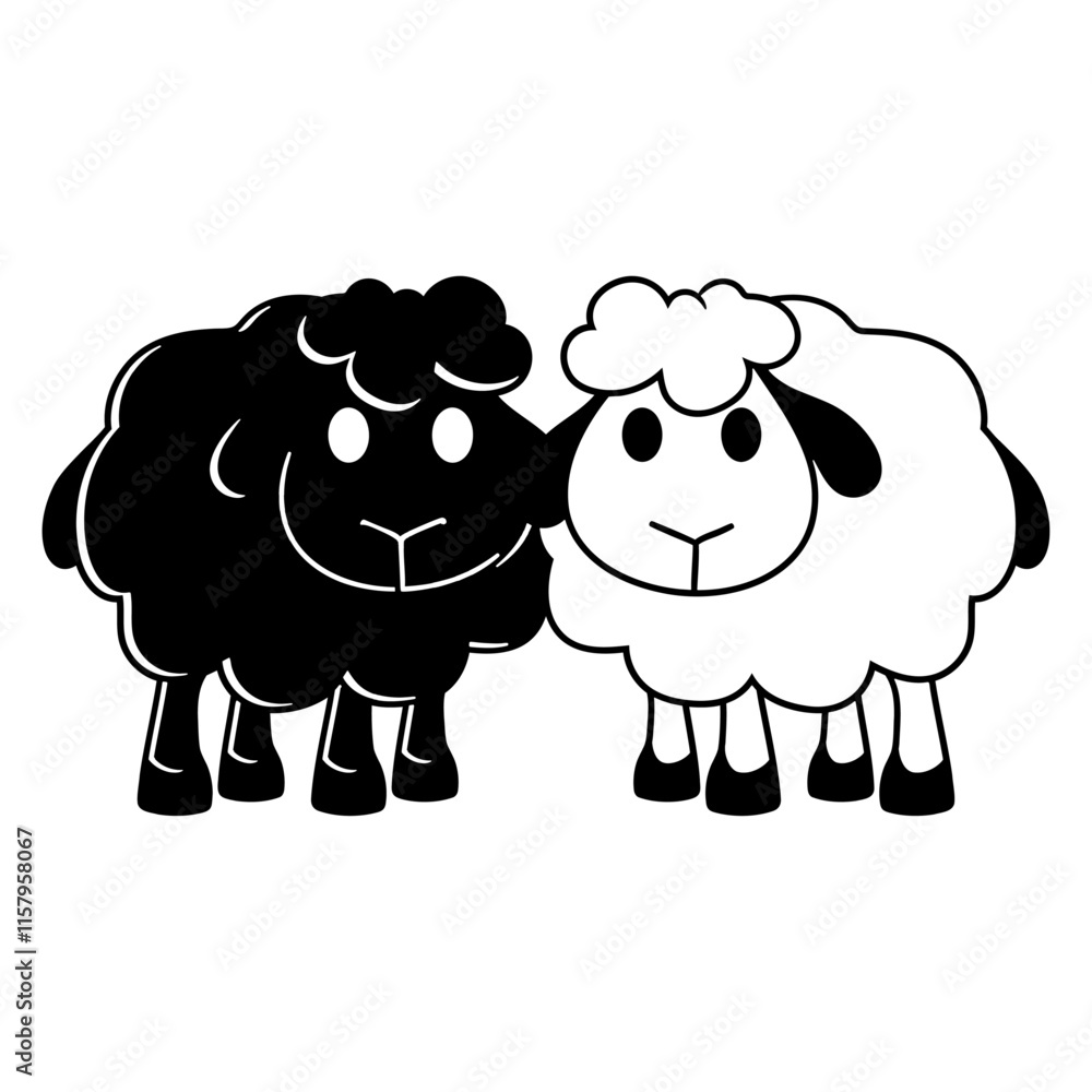 Obraz premium Two Sheep Friends Couple 2 Team Crew Small Baby Design Lover Art Vector Illustration Card T-Shirt Poster Sticker Graphic Print Decorative Drawing Isolated Logo Decoration Symbol Creative Cool Style 