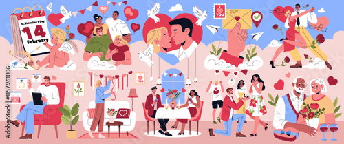 St Valentines Day. Flat Vector Illustration