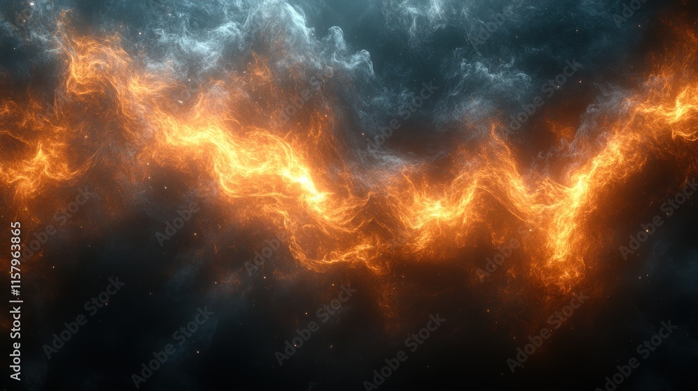 Abstract depiction of fiery energy amidst dark clouds, evoking a sense of movement and intensity. Abstract depiction of fiery energy amidst dark clouds, evoking a sense of movement and intensity.