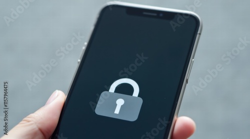 A smartphone with a padlock icon on the screen, symbolizing mobile security, on a solid gray background