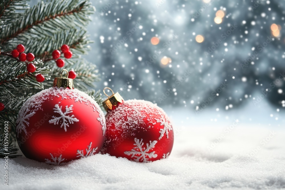 Festive christmas eve celebration with ornaments and snow winter wonderland high-fidelity background concept Festive christmas eve celebration with ornaments and snow winter wonderland high-fidelity background concept