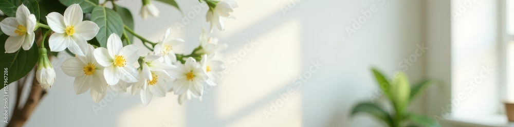 Simple white flower wreath, clean lines, indoor setting, decor, wreath Simple white flower wreath, clean lines, indoor setting, decor, wreath