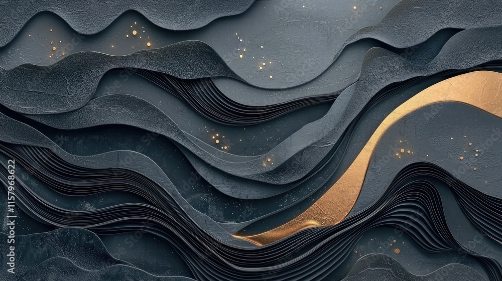 Abstract dark gray and gold layered wavy pattern. Abstract dark gray and gold layered wavy pattern.