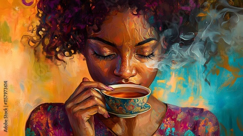 Woman sipping tea with closed eyes appreciating its warmth aroma and flavor fully