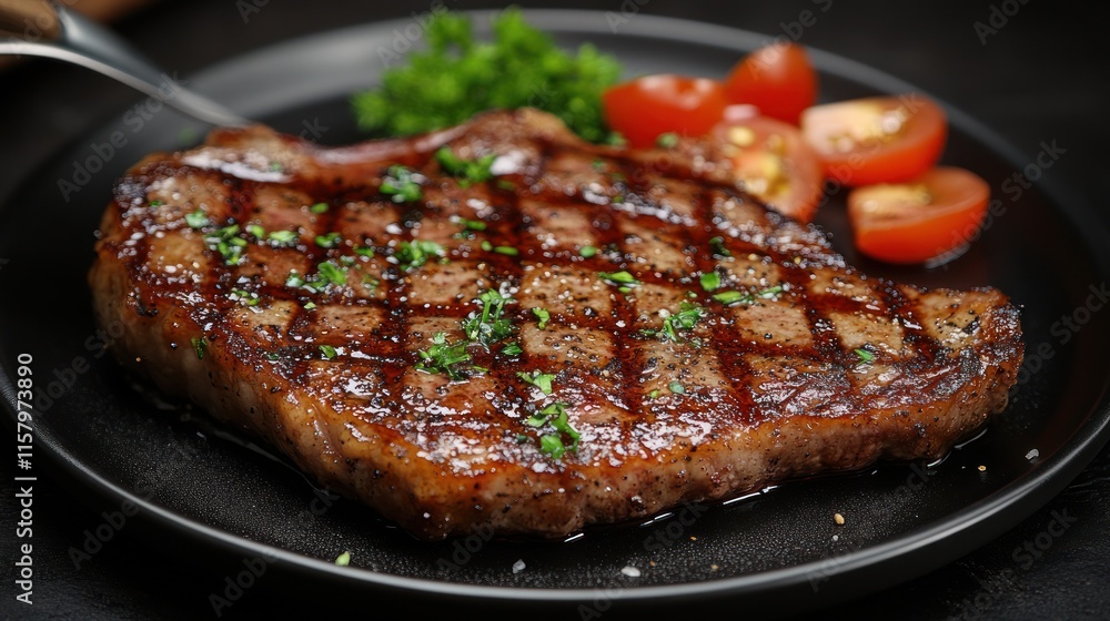 Grilled steak with tomatoes and herbs. Grilled steak with tomatoes and herbs.