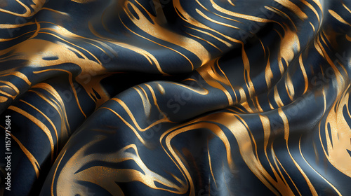 Golden lines create a flowing pattern on silk, giving an impression of luxury and elegance. Auriferous. Illustration