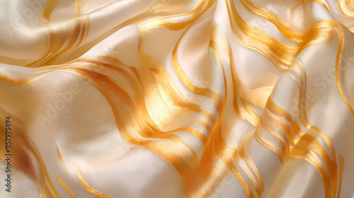 Golden lines create a flowing pattern on silk, giving an impression of luxury and elegance. Auriferous. Illustration