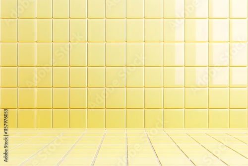 A bright yellow tiled wall and floor create a cheerful, clean environment.