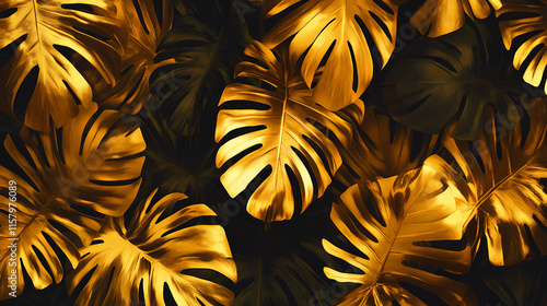 Gold-tinted tropical foliage forms a stunning background for any project. perfect for evoking feelings of grandeur and luxuriance. generative ai. Auriferous. Illustration