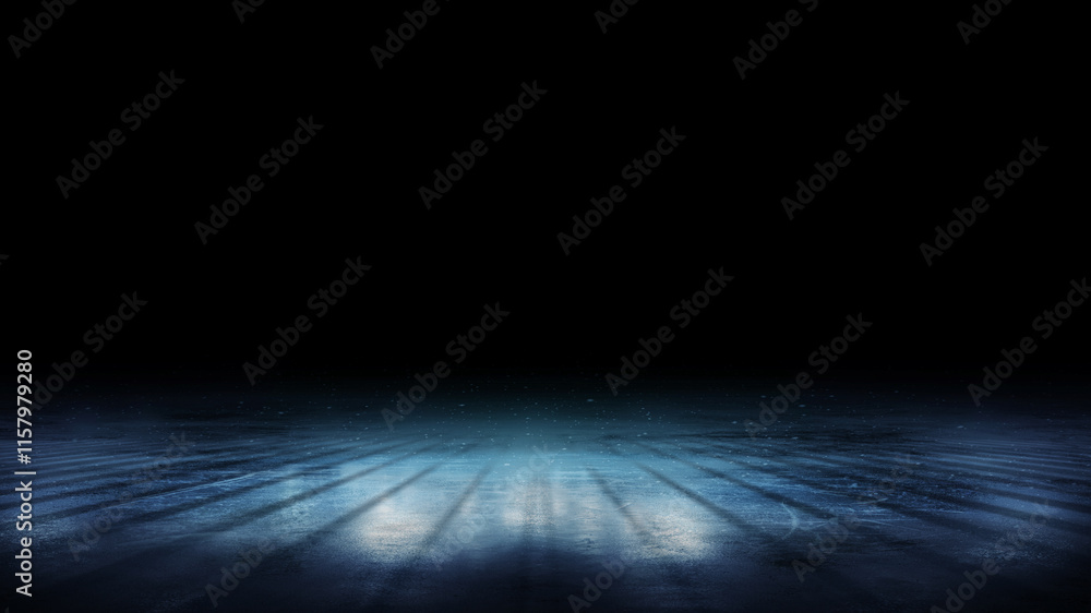 Obraz premium Beautiful empty winter background and empty ice rink. Background. Shines on the rink. Lighting with spotlights. Isolated in black