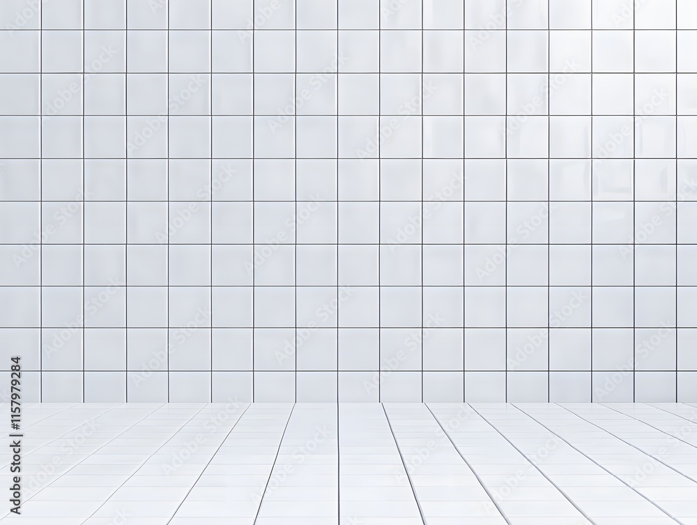 A clean, white tiled wall and floor, ideal for backgrounds or interior design projects. A clean, white tiled wall and floor, ideal for backgrounds or interior design projects.