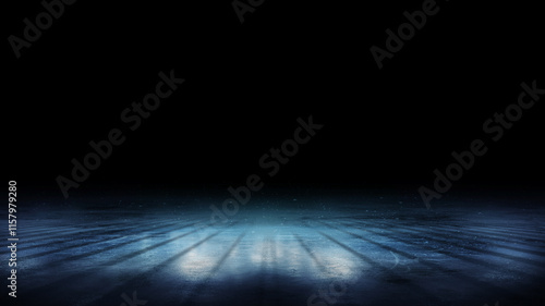 Beautiful empty winter background and empty ice rink. Background. Shines on the rink. Lighting with spotlights. Isolated in black