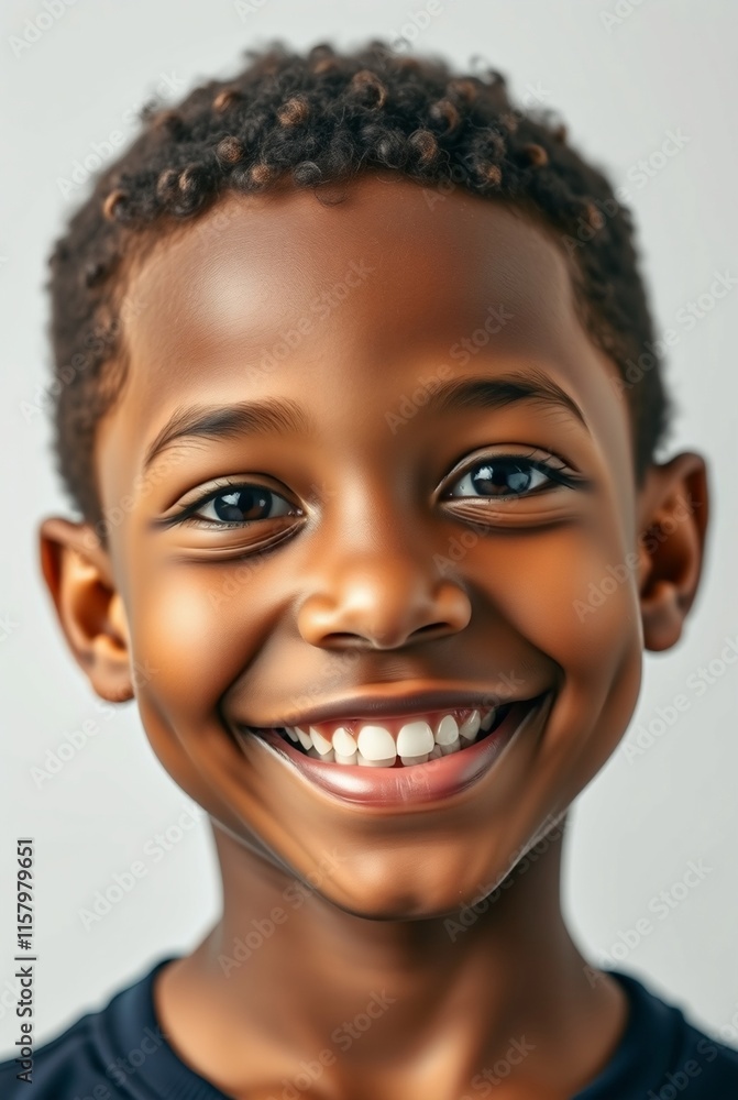 Joyful Young Boy with Bright Smile Against Neutral Background Joyful Young Boy with Bright Smile Against Neutral Background