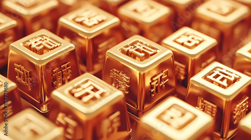 3d illustration of gold ingot graphics and text made by metallic dice letters for the related meanings of the concept and presentations, 3d illustration. Auriferous. Illustration