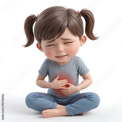 Cartoon Little Girl with Stomach Ache