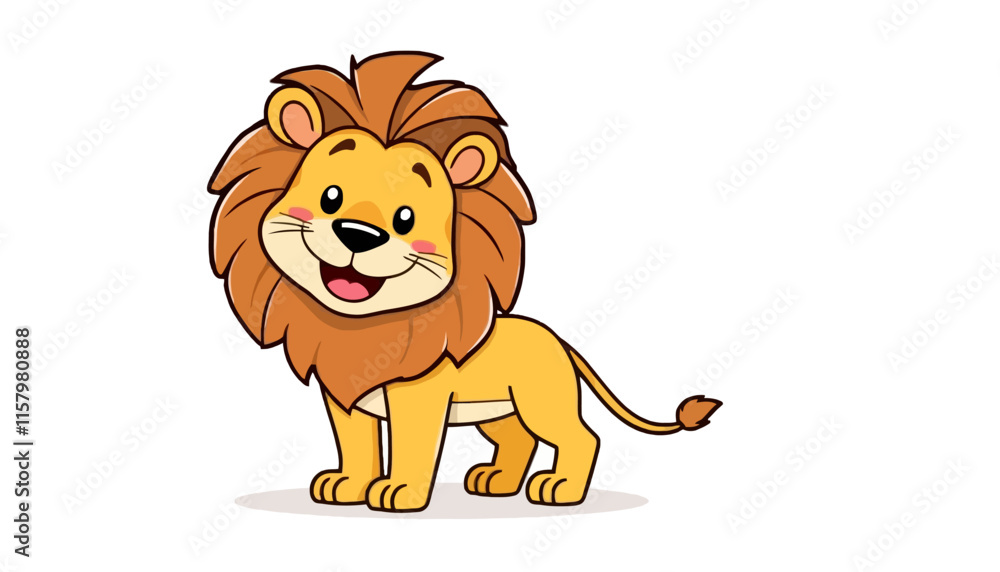 Cartoon lion illustration isolated on white background, cute and fun character, smiling with fur, perfect for wildlife and jungle themes Cartoon lion illustration isolated on white background, cute and fun character, smiling with fur, perfect for wildlife and jungle themes